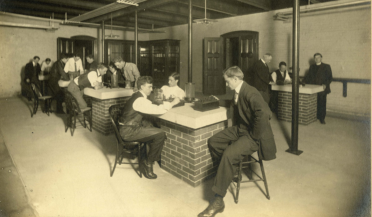 Historic photo of physics class