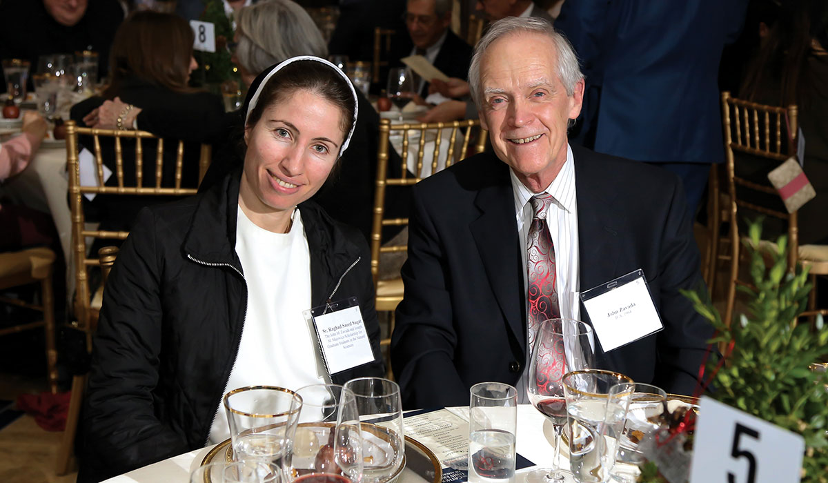 Sister Raghad Saeed Saqat with John Zavada, B.A. 1964, one of the donors of her scholarship.