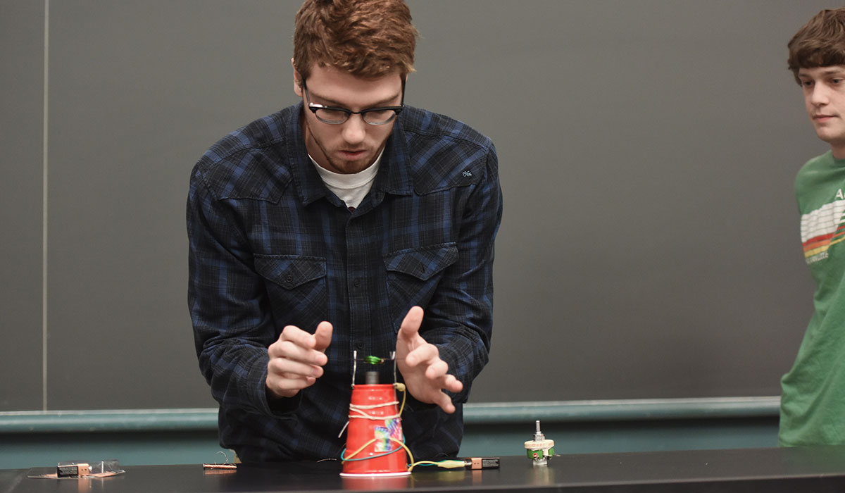 Student in physics class