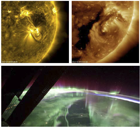 Collage of images of space